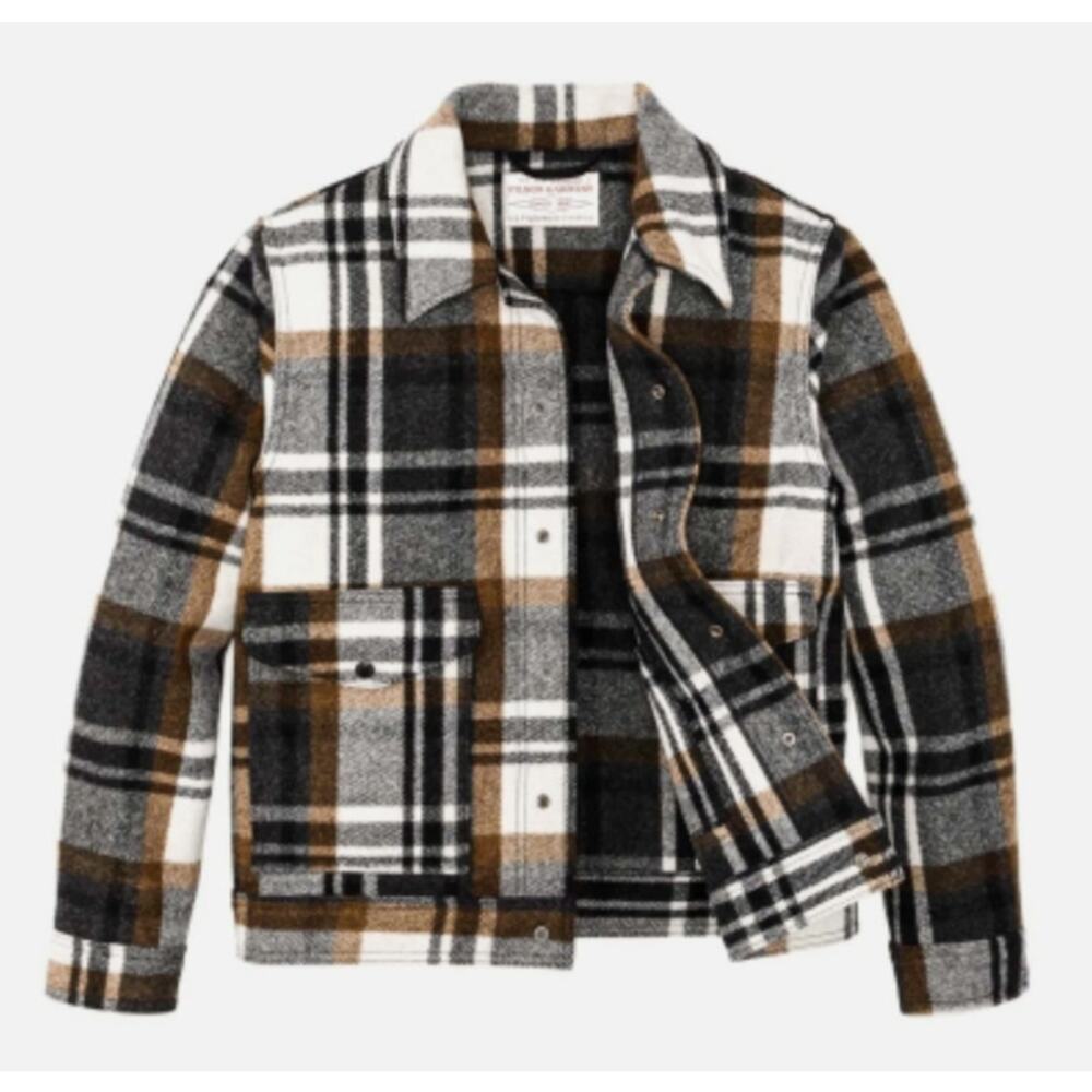 Filson Mackinaw Wool Work Jacket Blue Coal Copper Heather Plaid Medium